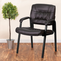 Flash Furniture Brown Leather Guest / Reception Chair with Black Frame Finish BT-1404-BN-GG